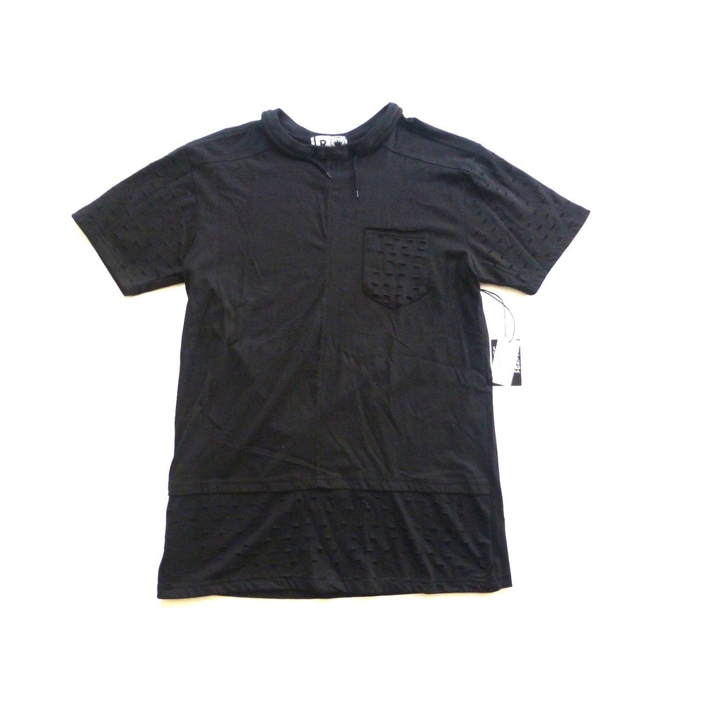 LR Scoop Shirt Mens Size XL Black Distressed Long Black Slim Fit Casual New